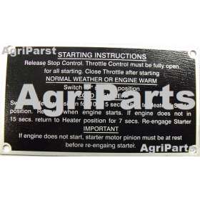 Startinstruktions plade MF35 3 Cyl. Fra årgang 1959 - 1963