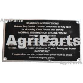 Startinstruktions plade MF35 3 Cyl. Fra årgang 1964 og frem 