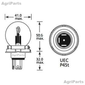 Forlygtepære 6V. 45/40W 