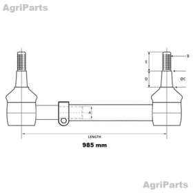 Styrestang med styrekugler til buet foraksle 985mm 